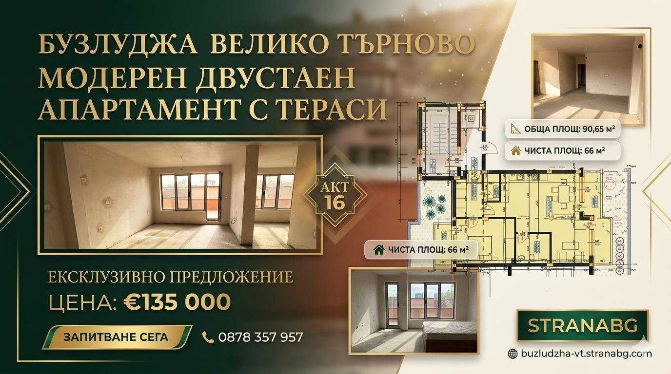 Модерен двустаен апартамент в квартал Бузлуджа, Велико Търново, €135000